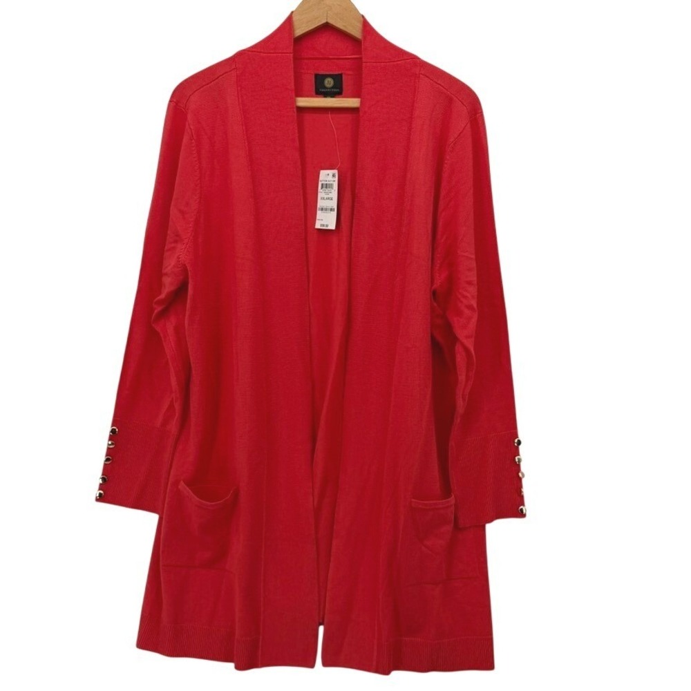 JM Collection NWT Open Front Longline Knit Gold‎ Button Cuffs Cardigan Sz XXL